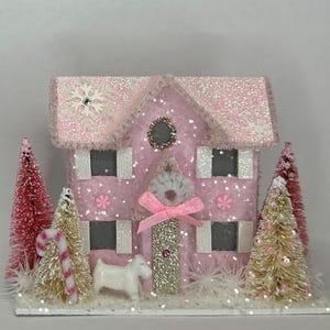 Merry Christmas &#39;Paws in the Snowbank&#39; Holiday Display Glitter Putz House