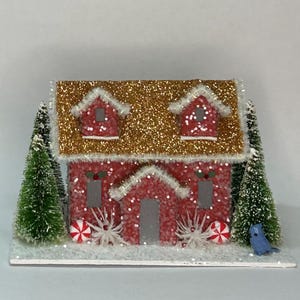 Merry Christmas &#39;Winter Whistles&#39; Holiday Display Glitter Putz House