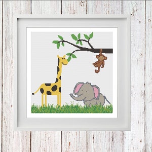 Children&#39;s Safari Animals Cross Stitch PDF Instant Download Chart