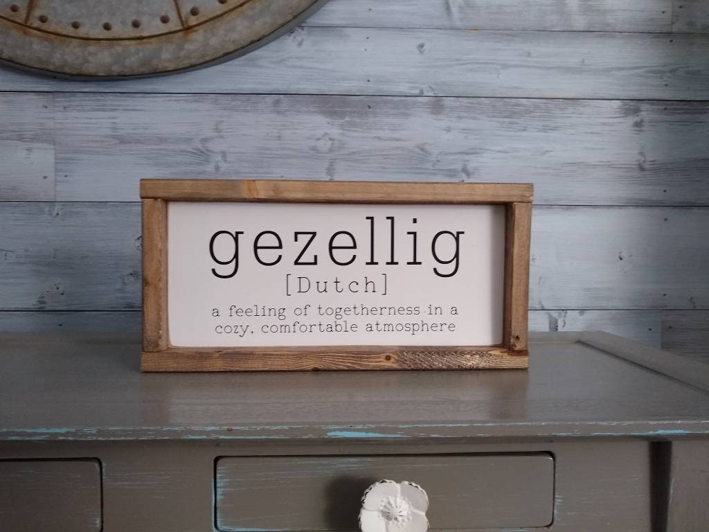 Gezellig Dutch Wooden Sign Painted Definition Framed Wall Etsy