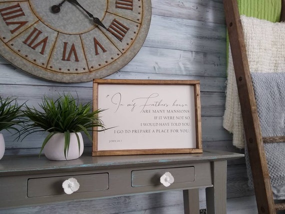 In My Father S House John 14 Many Rooms Mansions Wood Sign Wood Sign Scripture Bible Verse Christian Home And Living Wall Decor