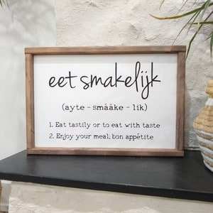 Eet Smakelijk sign, Dutch Sign, Dutch gift, Wooden,  Netherlands, Kitchen decor, farmhouse, vintage, rustic, gezellig, dining room, Holland