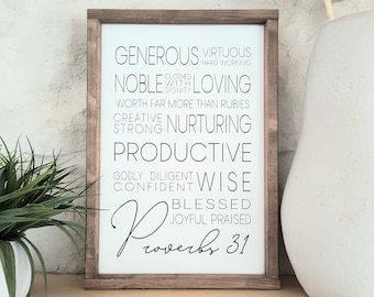 Proverbs 31 Sign Verse Bible Scripture Mother's Day Bedroom Room Pray Print Church Classroom Decor Wife of Noble Character