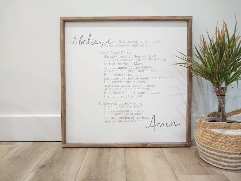 Apostles' Creed Sign Bible Verse sign Church Art Pastor Gift I Believe Faith Sign Christian Art Statement of Faith Christian Doctrine Decor 24" x 24" inches