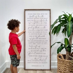 Armor of God Sign Wood Sign Suit Of Armour Full Suit Wall Art Bible Verse Scripture Kids Room Home Décor Vintage Farmhouse Ephesians Armour