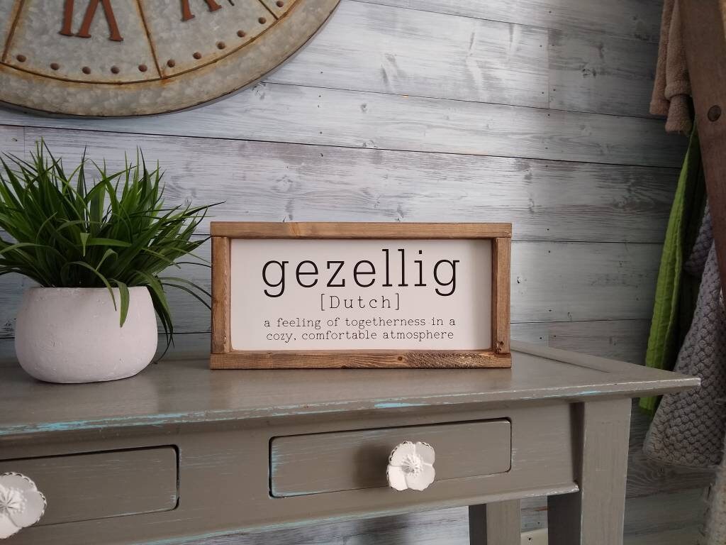 Gezellig Dutch Wooden Sign Painted Definition Framed Wall Etsy