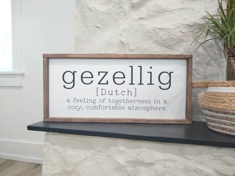 Gezellig Dutch Wooden Sign Painted Definition Framed Wall Etsy