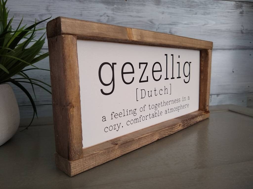 Gezellig Dutch Wooden Sign Painted Definition Framed Wall Etsy