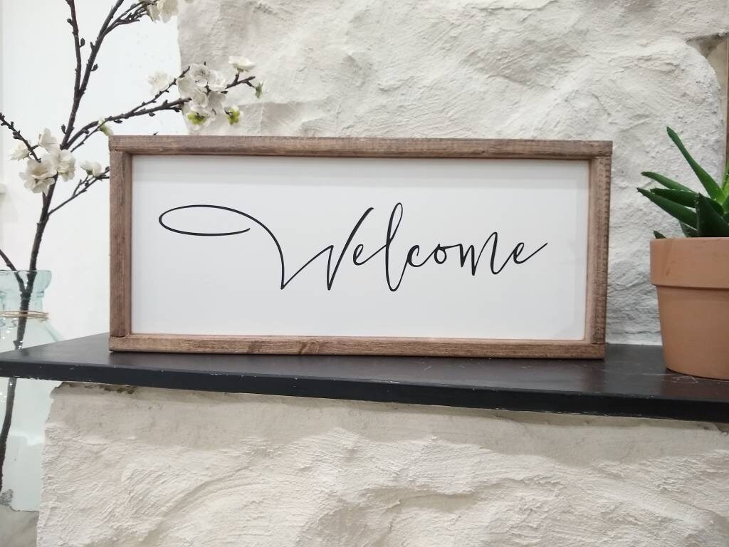 Welcome sign, greeting sign, mudroom, entryway, decor, wooden, wall decor, wood sign, home decor, vintage, frame, hand painted, wall hanging