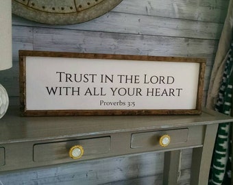 Trust in the Lord sign, Proverbs, with all your heart, wood sign, Proverbs 3:5, Bible verse, Trust, scripture, Psalm, painted home decor