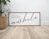 Stay Awhile, large wooden sign, entryway, welcome, mudroom, home decor, vintage, home and living, living room, painted sign, farmhouse, scan