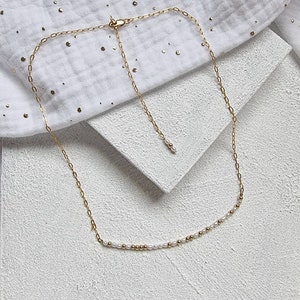 Gold filled Morse Code Necklace, Dainty Necklace with Tiny freshwater Beads, Morse Code Jewelry, New Mom Necklace, Mothers Day Gift for Her