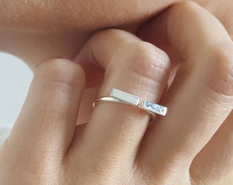 Thin double bar silver ring with 1mm zircon/ 925 sterling silver minimalist ring/ Stackable ring/ Gift for her/