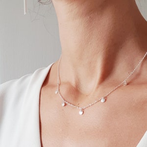 925 sterling silver dangle drop choker necklace/ Dainty charm silver necklace/ Layered silver necklace/ Minimalist tiny drop choker. image 1