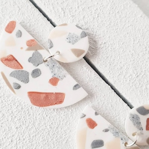 Terrazzo polymer clay earrings, statement geometric shape earring, minimalist earrings, dangly tassel earrings, modern lightweight earring.