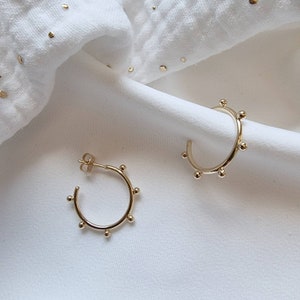Ball Hoop Earrings 14kt gold plated | geometric and minimalist Circle Earrings | Wedding Bridal Jewelry. Gift under 50 USD