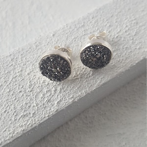 Smokey grey druzy studs earrings on 925 sterling silver stud/ Minimalist druzy earrings/ Bridesmaid druzy gift/ boho earrings.