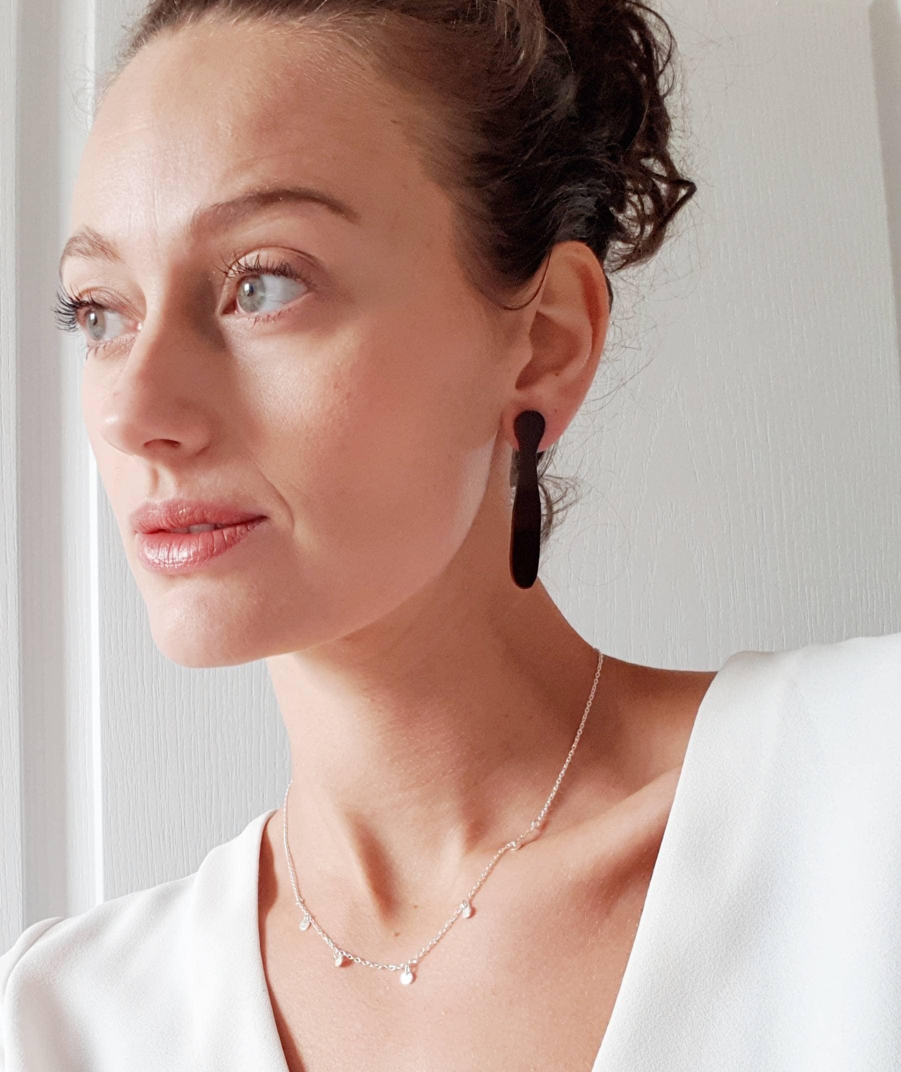 BROWN ACRYLIC DROPLET STATEMENT STUD EARRING main image 0