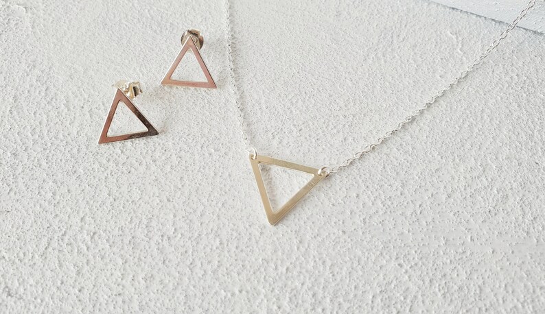 Triangle V 925 sterling silver necklace/ Geometric triangle necklace/ Minimalist layered necklace/ Bridesmaid gift/ Dainty silver triangle. image 3