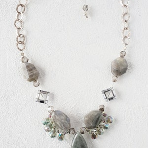 Labradorite chunky statement necklace/ Labradorite teardrop statement necklace on 925 sterling silver chain/ Swarovski crystal necklace. image 4