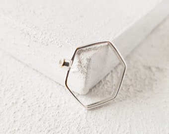 Hexagonal geometric silver ring with clear zirconium/ Stackable minimalist band/ geometric boho ring/Gift for her.