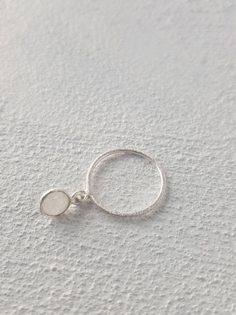 Dainty silver ring with moonstone charm Minimalist 925 sterling silver ring with gemstones charm Stackable ring Gift for her.