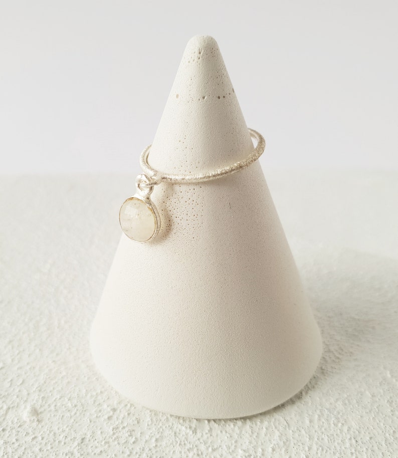Dainty silver ring with moonstone charm Minimalist 925 sterling silver ring with gemstones charm Stackable ring Gift for her.