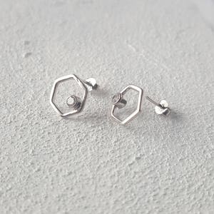 Hexagon 925 sterling silver post earrings with zirconium/ Minimalist earrings/ Geometrical earrings/ Bridesmaid gift earrings/ image 1
