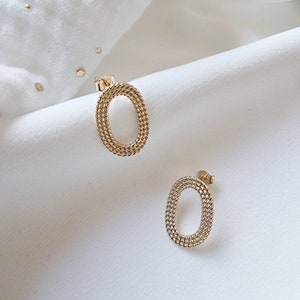 14K gold plated oval earrings/Light weight gold/ Organic shape earrings/ Geometric stud earrings/ Gift for her