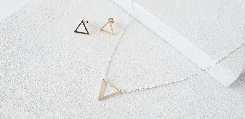 Triangle V 925 sterling silver necklace/ Geometric triangle necklace/ Minimalist layered necklace/ Bridesmaid gift/ Dainty silver triangle. image 2