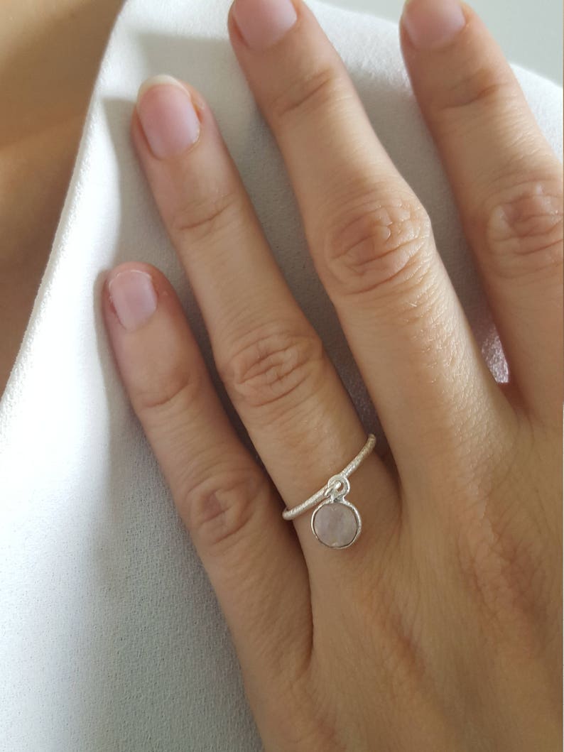 Dainty silver ring with moonstone charm Minimalist 925 sterling silver ring with gemstones charm Stackable ring Gift for her.
