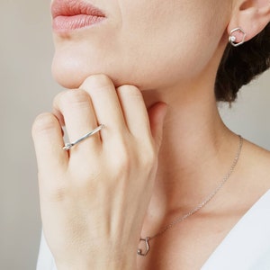 Hexagon 925 sterling silver post earrings with zirconium/ Minimalist earrings/ Geometrical earrings/ Bridesmaid gift earrings/ image 8