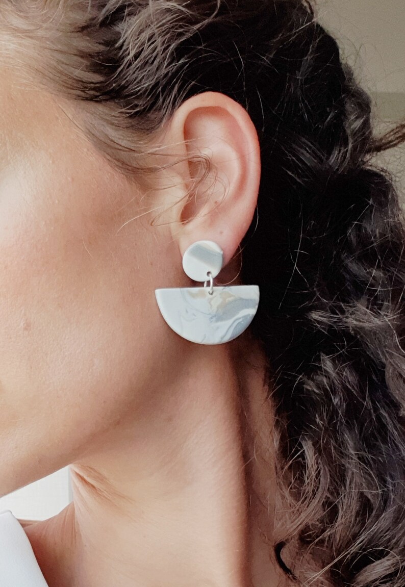 Marble Polymer Clay Earrings, Statement Geometric Shape Earring