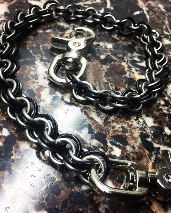 Handmade Red /& Silver Chainmail Wallet chain great for Harley riders Black