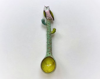 Pre Order! An Owl On Cactus Spoon. Processing time 2-4 weeks plus shipping