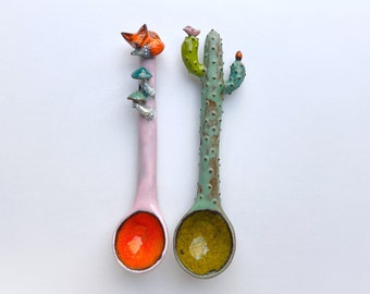 Set Of 2 Spoons. Fox And Cactus Spoon!!!