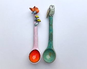 Set Of 2 Spoons. Fox And Owl Spoon!!!