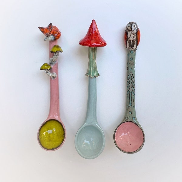 Pre Order!!!! Set Of 3 Spoons. Fox, Owl and Mushroom Spoon! Processing time is 4-8 weeks + shipping