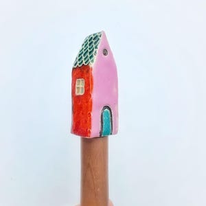 House Ceramic and Walnut Wooden Small Spoon, Length 7,5 in. (19 cm)