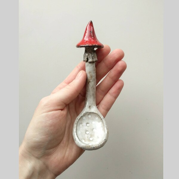 Amanita Spoon/mushroom/Handmade pottery spoon/murava ceramics/tableware/Funny gift/Home Decor/salt sugar spoon/kitchen decor/foody gift