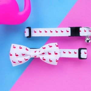 Hot Flamingo Cat Bow Tie Collar Set | Safety Breakaway Buckle
