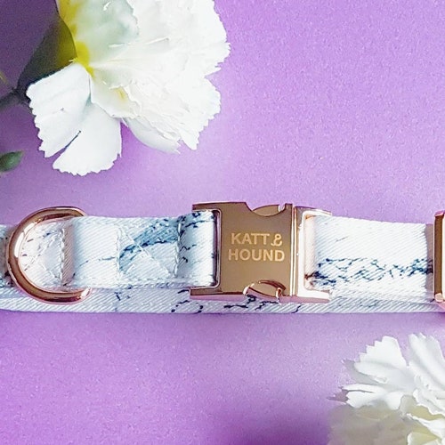 White Marble Dog Collar Plastic or Metal Hardware Rose Gold Etsy