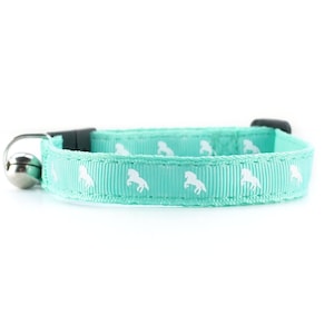 Mint Green Cat Collar with Horse Print | Quick Release Buckle