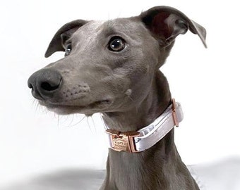 Luxury White Dog Collar | Hint of Marble With Rose Gold Buckle