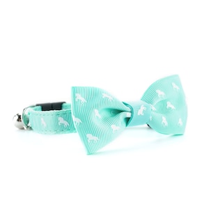 Mint Green Cat Collar with Bow Tie and Horse Print | Quick Release Buckle