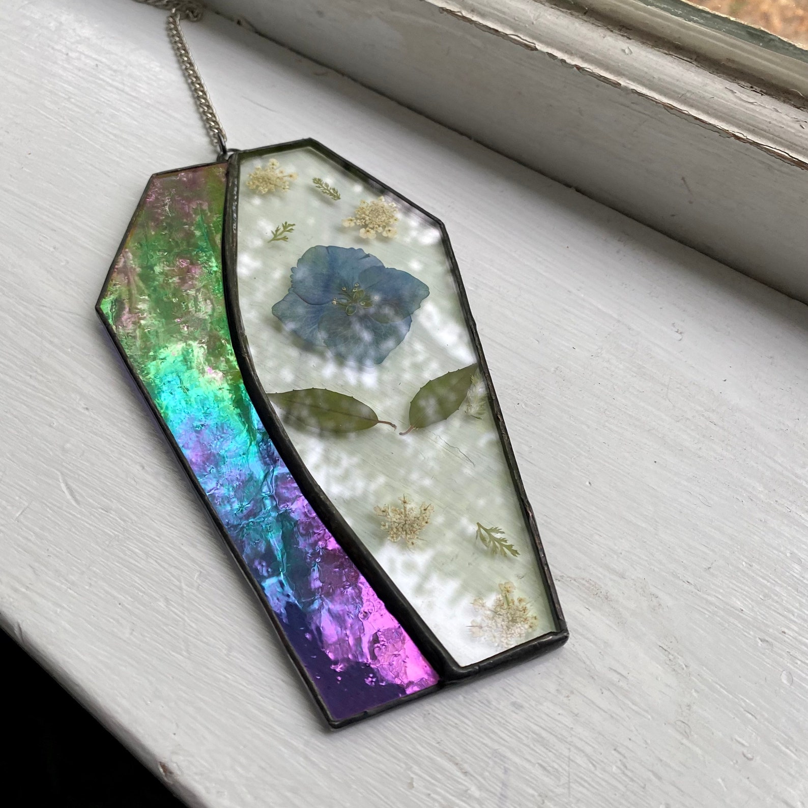 Stained Glass Coffin with Real Pressed Flowers Etsy