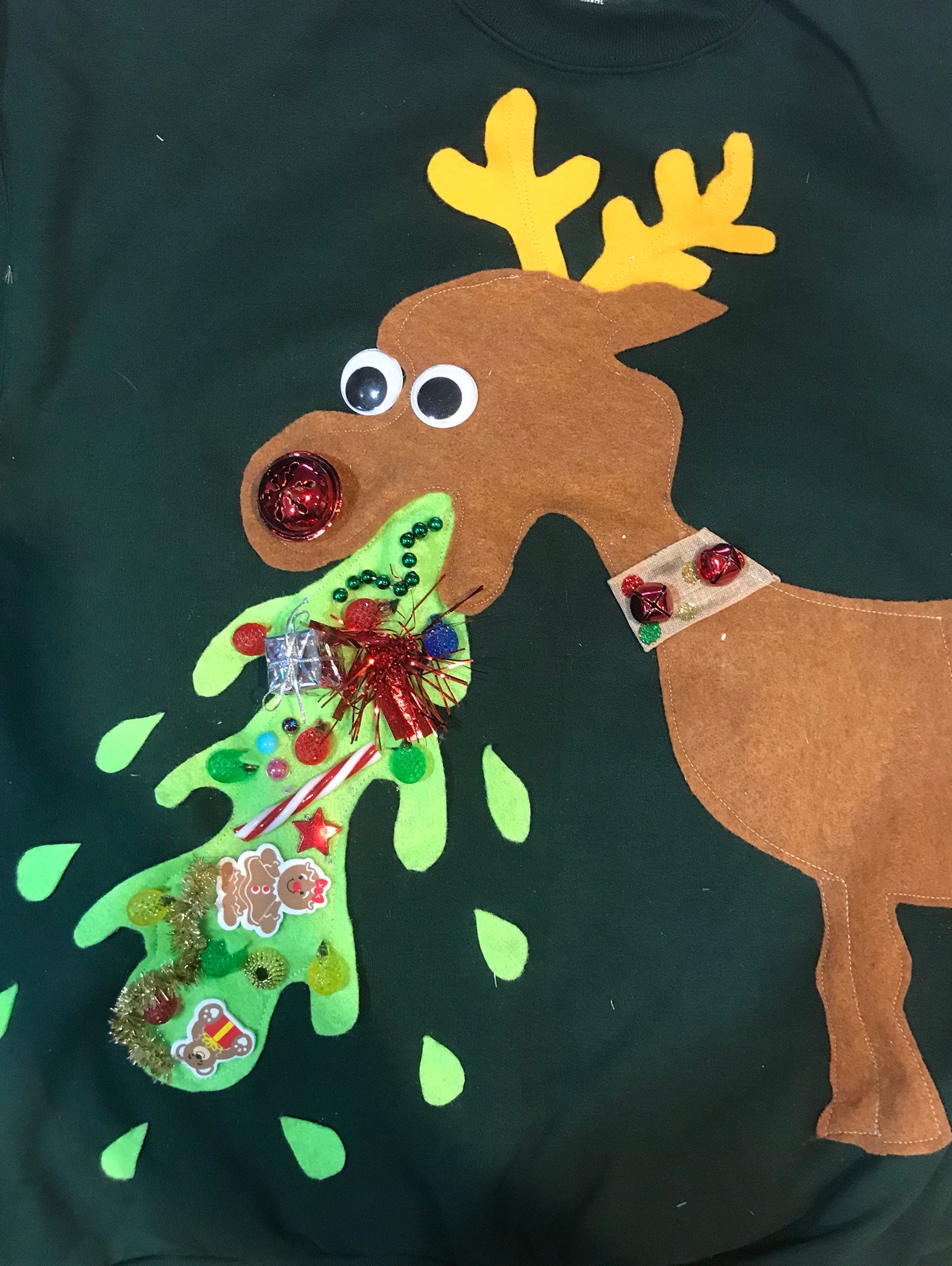 Ugly Christmas sweater barfing reindeer on front and pooping Etsy