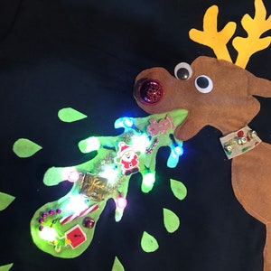 Ugly Christmas sweater, couple sweater, vomiting reindeer with lights ladies and mens image 5