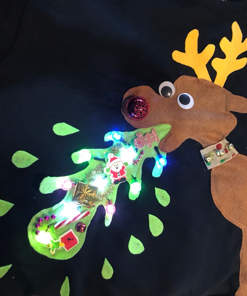 Ugly Christmas sweater, couple sweater, vomiting reindeer with lights ladies and mens image 5