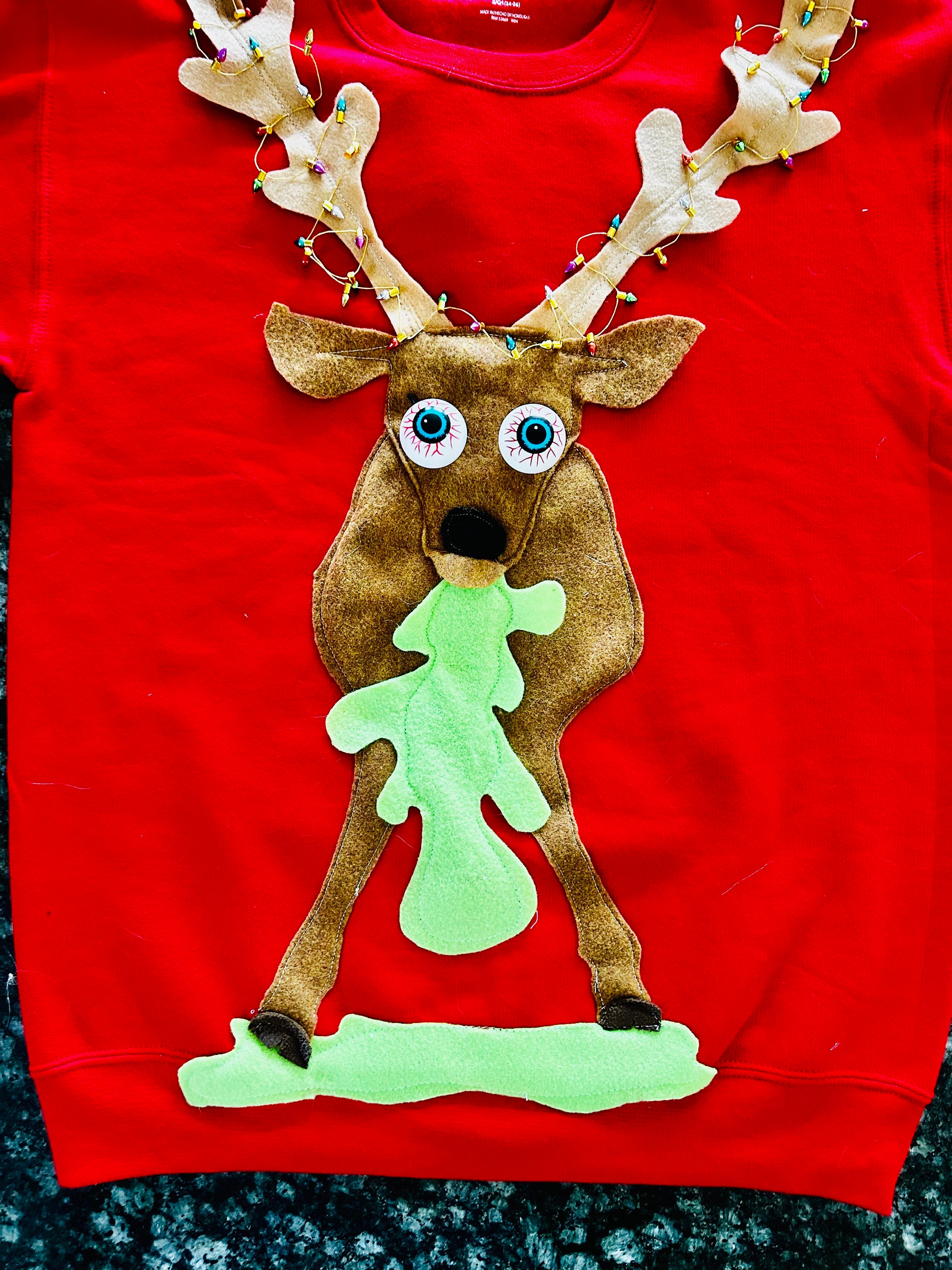 Ugly Christmas Sweatshirt Barfing Reindeer on Front Pooping Reindeer on Back. Surprise Mirror When You Lift up the Tail and See Yourself Etsy UK